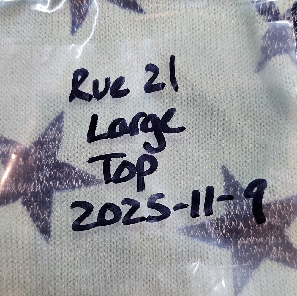 Rue21 Star Print Lightweight Knit Top Mint Green High Low Hem Short Sleeve L - Picture 6 of 6